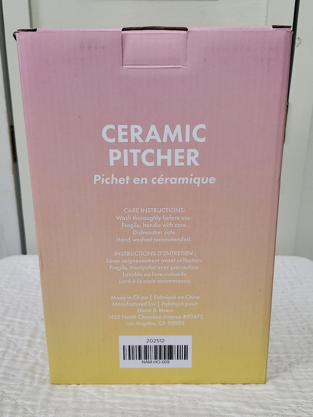 Noon & Moon Pink & White Striped Ceramic Pitcher New In Box Retail $98 - Picture 9 of 12